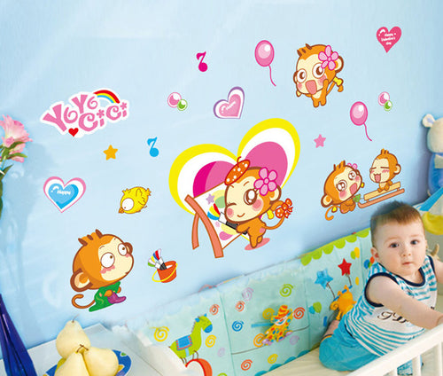 Carefree to play monkey children bedroom background environment can remove wall stickers SM6