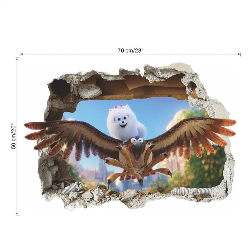 Cartoon Eagle Hawk Througn Wall Decoration Wall Stickers For Kids Rooms Wall Decals 3d effect Mural Poster SM6