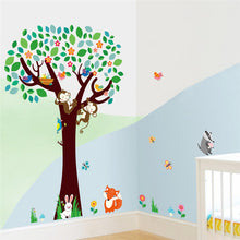 Cartoon Forest Animal Monkeys Rabbit Birds Tree Wall Stickers For Kids Rooms Butterfly Nursery Home Decor Bedroom Poster Mural SM6