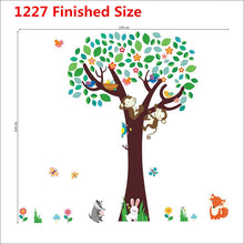 Cartoon Forest Animal Monkeys Rabbit Birds Tree Wall Stickers For Kids Rooms Butterfly Nursery Home Decor Bedroom Poster Mural SM6