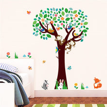 Cartoon Forest Animal Monkeys Rabbit Birds Tree Wall Stickers For Kids Rooms Butterfly Nursery Home Decor Bedroom Poster Mural SM6