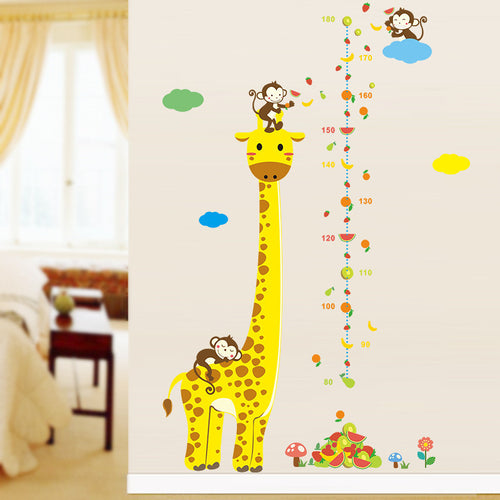 Cartoon Height Measure Wall Stickers For Kids Rooms Giraffe Monkey Height Chart Ruler Wall Decals Nursery Home Decor SM6