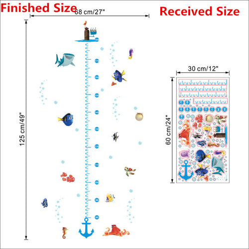 Cartoon Nemo Underwater Fish Turtle Bubble Height Wall Stickers For Kids Rooms Height Measure Chart Wall Decals Room Decor Gift SM6