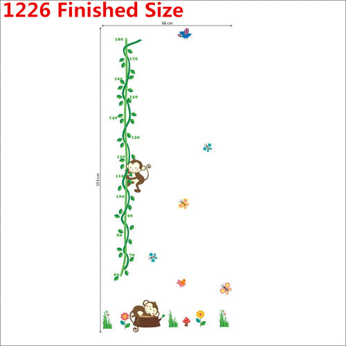 Cartoon Sleeping Monkeys Height Measure Wall Stickers For Kids Rooms Tree Birds Flower butterfly Height chart Nursery Home Decor SM6