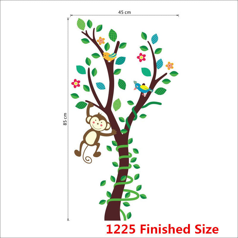 Cartoon animals monkey flower tree forest wall stickers DIY home decor wall decals children kids nursery room decoration poster SM6