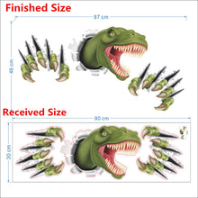 Cartoon dinosaur through wall stickers for kids room bedroom decor animal 3D effect brocken wall home decal poster children toy SM6