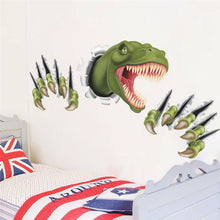 Cartoon dinosaur through wall stickers for kids room bedroom decor animal 3D effect brocken wall home decal poster children toy SM6