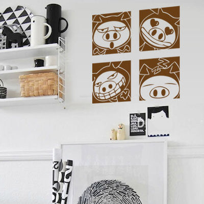 Cartoon expression of children room background stickers three generations can remove the wall stickers Stick on the wall SM6