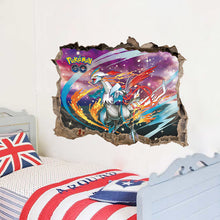 Cartoon pokemon go team Broken Wall Stickers For Kids Rooms Pikachu Wall Decals Mural Broken Wall Nursery Room 3d effect Poster SM6