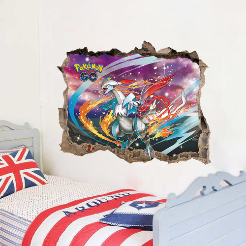 Cartoon pokemon go team Broken Wall Stickers For Kids Rooms Pikachu Wall Decals Mural Broken Wall Nursery Room 3d effect Poster SM6
