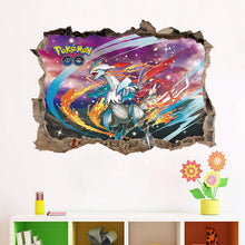Cartoon pokemon go team Broken Wall Stickers For Kids Rooms Pikachu Wall Decals Mural Broken Wall Nursery Room 3d effect Poster SM6