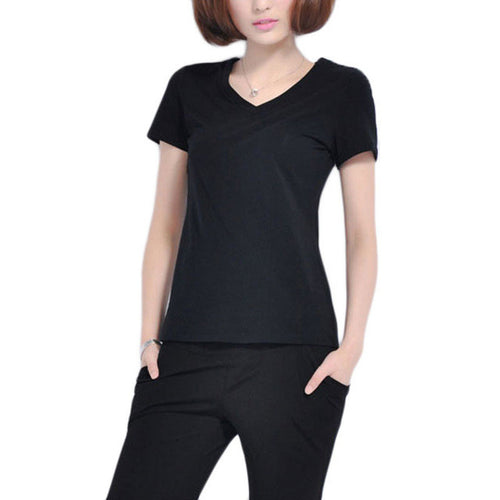 Casual Blusas Femininas 2016 Fashion Women Summer Short Sleeve T-Shirt V-neck Solid Slim Tops Free Shipping S/M/L/XL/XXL SM6