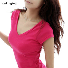 Casual Blusas Femininas 2016 Fashion Women Summer Short Sleeve T-Shirt V-neck Solid Slim Tops Free Shipping S/M/L/XL/XXL SM6