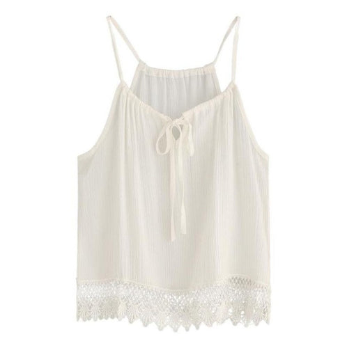 Casual Chiffon White Camisole Women   Strap tank top Loose backless women Fashion tops Vest White #52 SM6