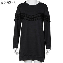Casual Dress Long Sleeve Tassel Black Drop Sweatshirt Dress 2016 Fashion Autumn Outwear Vestido Casual#D831 SM6
