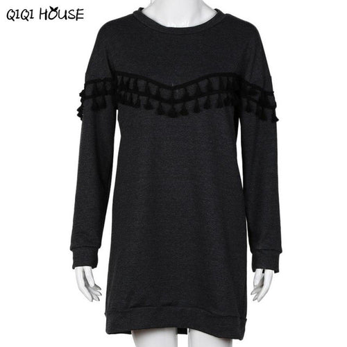 Casual Dress Long Sleeve Tassel Black Drop Sweatshirt Dress 2016 Fashion Autumn Outwear Vestido Casual#D831 SM6