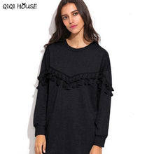 Casual Dress Long Sleeve Tassel Black Drop Sweatshirt Dress 2016 Fashion Autumn Outwear Vestido Casual#D831 SM6