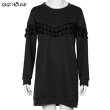 Casual Dress Long Sleeve Tassel Black Drop Sweatshirt Dress 2016 Fashion Autumn Outwear Vestido Casual#D831 SM6