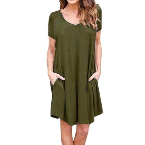 Casual Loose Pocket Dress Women Fashion Ladies Pullover Short Sleeve O-Neck Short Mini T Shirt Dress vestidos verano  #418 SM6