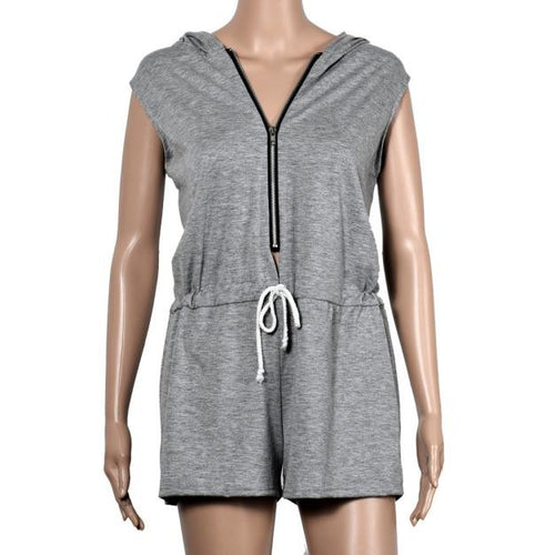 Casual Summer Playsuit Loose Hoodies Fitness Women Jumpsuit Zipper Sleeveless Sexy One Piece Outfits For Women#212 SM6
