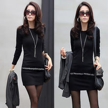 Casual Women Ladies OL Office Dress Rhinestone O Neck Long Sleeve Party Mini Dresses Bodycon Dress Vestidos SM6