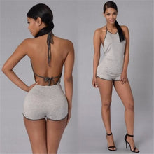 Casual Women Backless Playsuit Sexy Lady Halter Sleeveless Catsuit Women's Short Beach Jumpsuits Rompers Plus Size S-XL 2 Color SM6