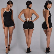 Casual Women Backless Playsuit Sexy Lady Halter Sleeveless Catsuit Women's Short Beach Jumpsuits Rompers Plus Size S-XL 2 Color SM6
