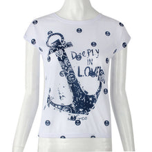 Casual Women Slim T-Shirts 2016 Fashion Anchor Letters Printed Shirts Tops Womens Summer Short Sleeve Tee Tops Blusas Femininas SM6