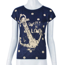 Casual Women Slim T-Shirts 2016 Fashion Anchor Letters Printed Shirts Tops Womens Summer Short Sleeve Tee Tops Blusas Femininas SM6