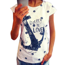 Casual Women Slim T-Shirts 2016 Fashion Anchor Letters Printed Shirts Tops Womens Summer Short Sleeve Tee Tops Blusas Femininas SM6