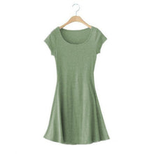 Casual Women Dress Cozy Cotton Solid Slim O Neck Short Sleeve T-shirt Mini Dresses SM6