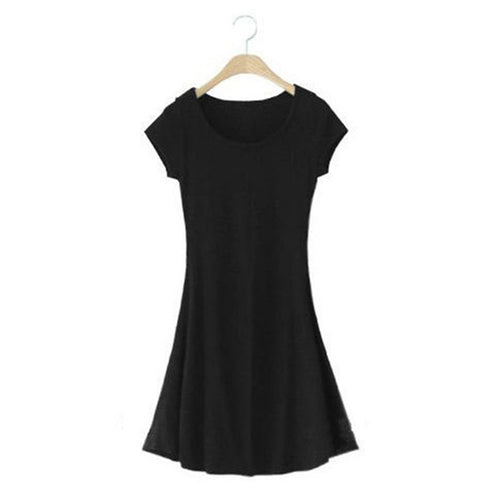 Casual Women Dress Cozy Cotton Solid Slim O Neck Short Sleeve T-shirt Mini Dresses SM6