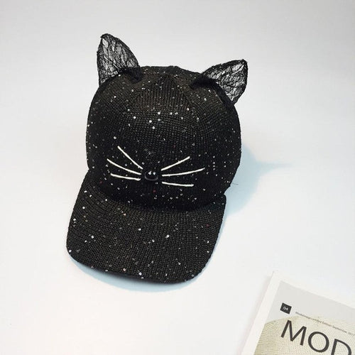 Cat Ear Pattern Women Cap Sequin Kawaii Baseball Caps Summer Fashion Snapback Snapback Gorras Beisbol#99 SM6