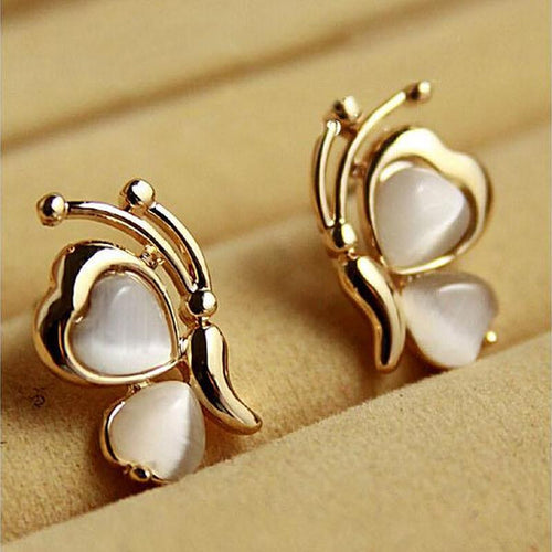 Charm Smooth Butterfly Stud Earrings For Women Golden Color Crystal Jewelry Peach Heart Earings SM6