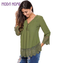 Chemise V Neck Floral Lace Shirt Women Tops Office Shirt Ladies Crochet Blouse Blusas Femininas SM6