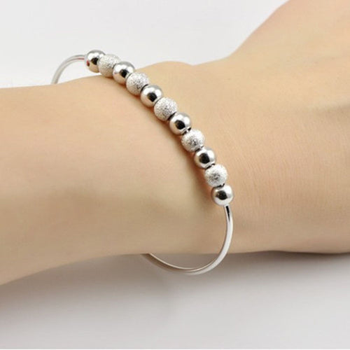Chic Silver Plated Beads Ball Bangle Cuff Bracelets Women H  Jewelry Hot SM6