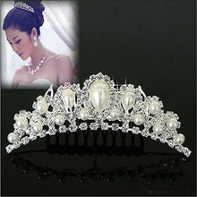 Chic Women Elegant Pearl Rhinestone inlay Crown Tiara Hair Comb Jewelry LKT0004 SM6