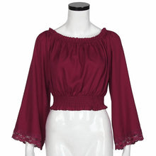 Chiffon Blouse Off Shoulder Flare Sleeve Wine Red Elegant Tops Womens Clothing Lace Loose Blouse Blusas Com Renda#C818 SM6