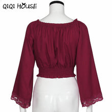 Chiffon Blouse Off Shoulder Flare Sleeve Wine Red Elegant Tops Womens Clothing Lace Loose Blouse Blusas Com Renda#C818 SM6