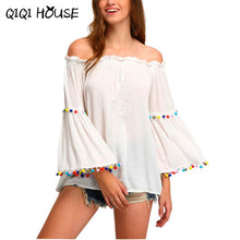 Chiffon Blouse Sexy Off Shoulder Tops Tassel Colorful Long Sleeve Flare Loose Solid White Blouse Camisa Jeans Feminino#C823 SM6