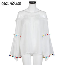 Chiffon Blouse Sexy Off Shoulder Tops Tassel Colorful Long Sleeve Flare Loose Solid White Blouse Camisa Jeans Feminino#C823 SM6
