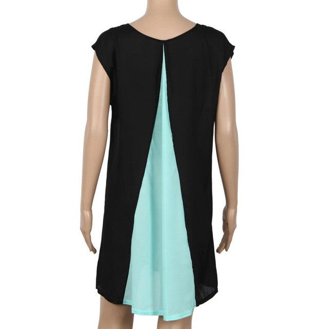 Chiffon Dress Patchwork Short Sleeve Summer Dresses Casual Short Dress Yellow Vestidos Mujer 2016#B715 SM6