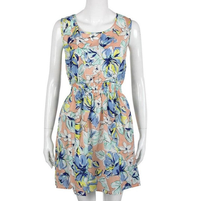 Chiffon Dress Print Floral Small Flowe Sleeveless Mini Short Dress Cheap Clothes China Vestidos Cortos Beach#B719 SM6