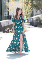 Chiffon Dress Printing Flower Maxi Dress Short Sleeve Spilt Belt Summer Beach Dress Long Vestidos Longos#B716 SM6