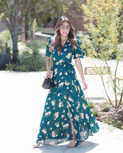 Chiffon Dress Printing Flower Maxi Dress Short Sleeve Spilt Belt Summer Beach Dress Long Vestidos Longos#B716 SM6