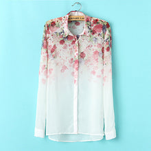 Chiffon Shirts Flowers Printed Women Blouses Long Sleeve Shirts For Women Blouses S M L SM6