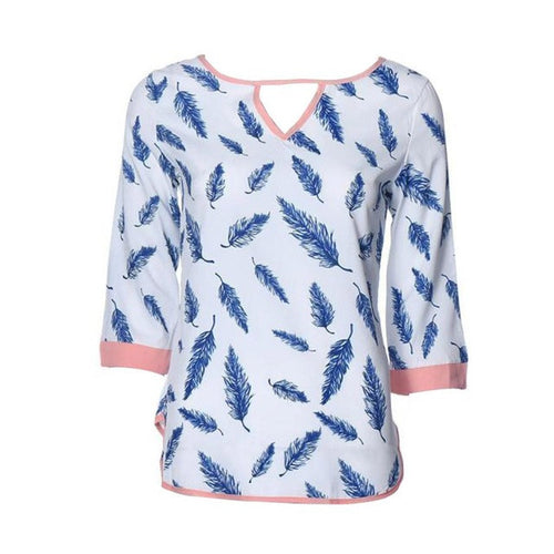 Chiffon Tops Women Plus Size Casual Loose Printing Feather Shirt 2016 Autumn Basic Outwear Shirt Ropa Mujer#C928 SM6