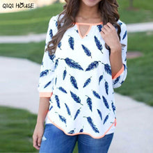Chiffon Tops Women Plus Size Casual Loose Printing Feather Shirt 2016 Autumn Basic Outwear Shirt Ropa Mujer#C928 SM6