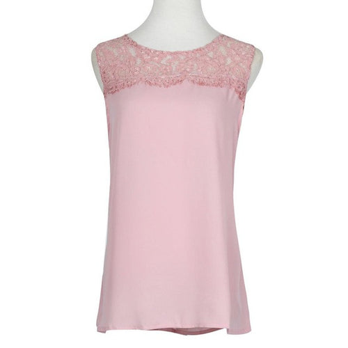 Chiffon Women Blouse Plus Size 3XL Lace Patchwork Sleeveless Summer Blouse Elegant Ladies Office Blouse Ropa Mujer#112 SM6