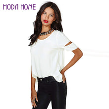 Chiffon t-shirt Women Stylish Sexy Wrap Back Cutout Short Sleeves O Neck Casual Tops t shirt White SM6